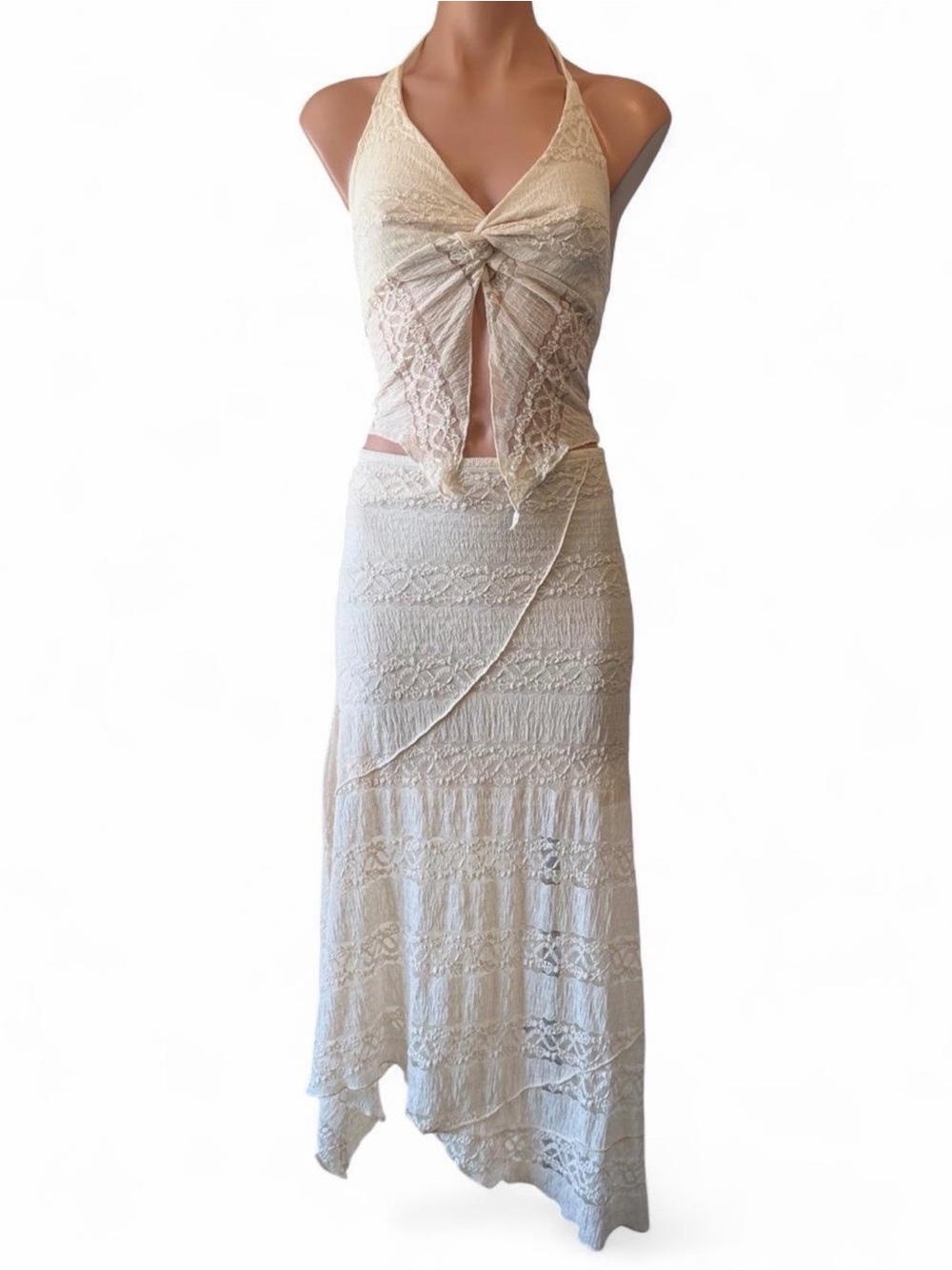 Nwt: Fashion Nova Lace In The Sun Skirt Set - Cream